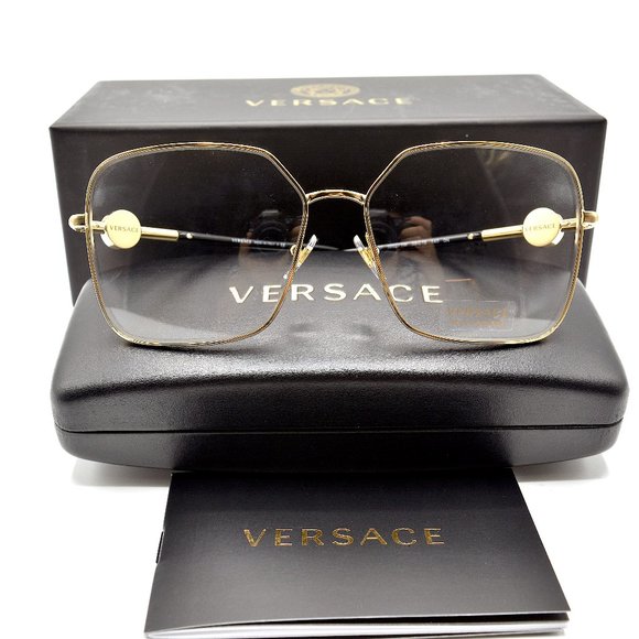 NEW VERSACE VE2227 10021W GOLD BLACK CLEAR LENS AUTHENTIC SUNGLASSES - Picture 5 of 6